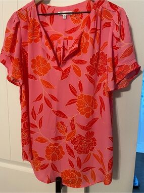 DR2 Pink Blouse with Orange Floral Print